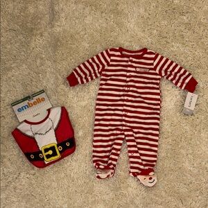 Carter's Festive Red and White Striped Footie + Santa Bib